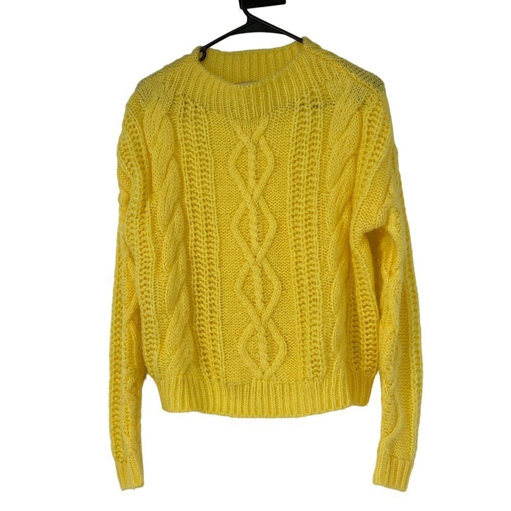 Womens So Cable Yellow Sweater Boatneck  Faux Cashmere Medium 3044